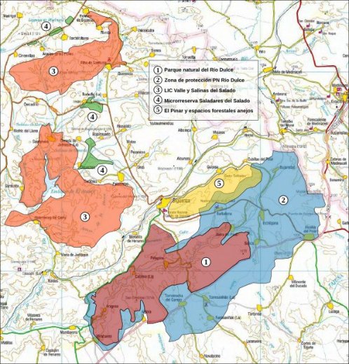 MAPA de los espacios naturales en los alrededores de Sigüenza